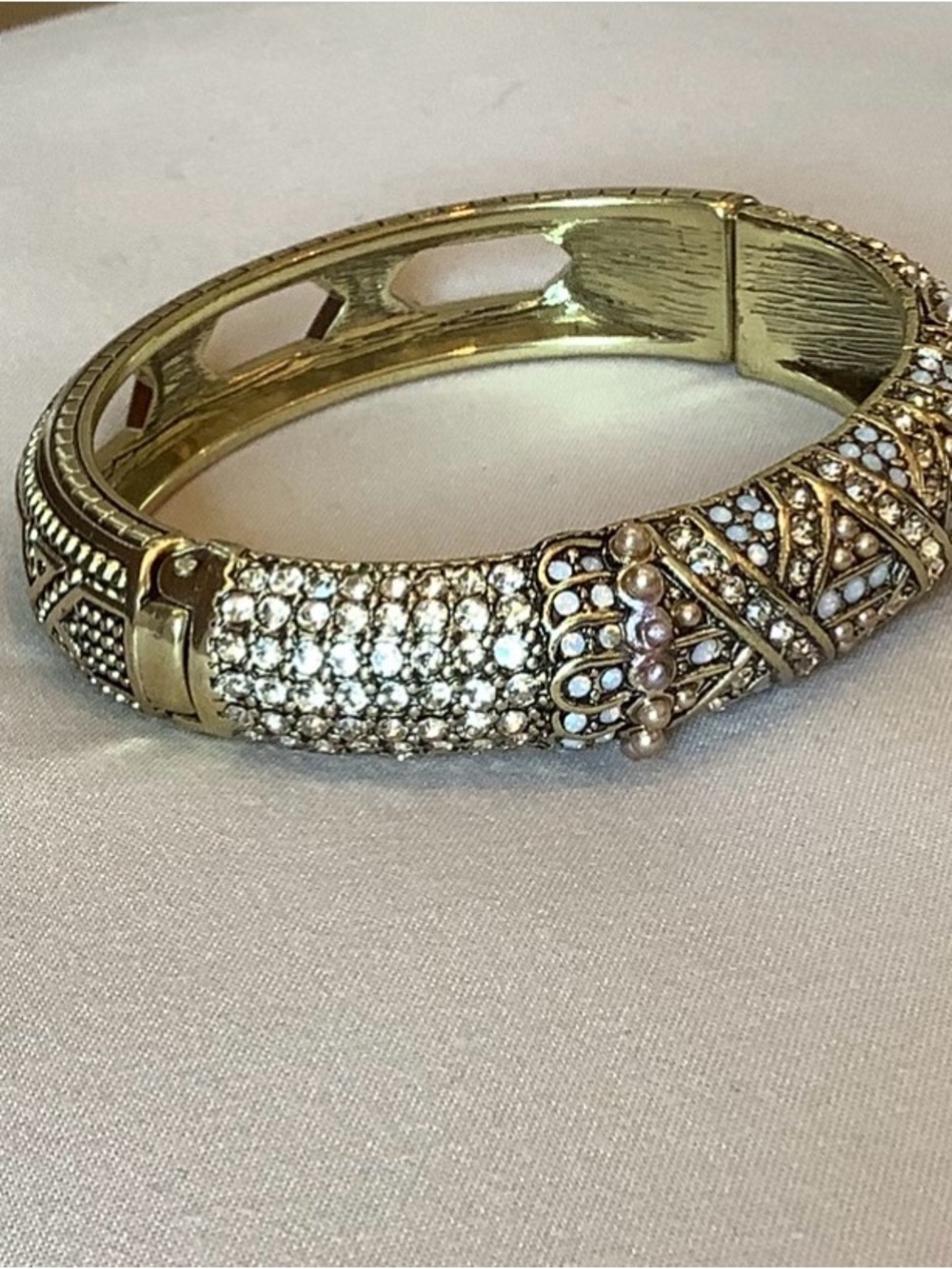 Heidi Daus Gold-Tone Pave Crystal & Pearl Bangle Bracelet - Picture 3 of 7